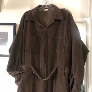 Vintage 80s/90s chocolate Brown corduroy wide leg long sleeve utility jumpsuit
